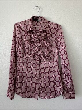 LOVE MOSCHINO Pink Ruffle Front Printed Blouse SZ 6